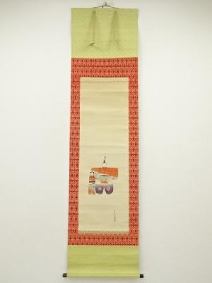 長瀬翠塘筆　立雛　肉筆絹本掛軸（保護箱）